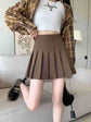 Solid Pleated High Waist Mini Skirt, Brown