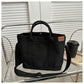 Black Canvas Tote Bag, Multi Pockets Shoulder Bag