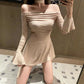 Shoulder Bell Bottom Long Sleeve Dress