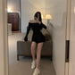 Shoulder Bell Bottom Long Sleeve Dress Black