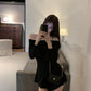 Shoulder Bell Bottom Long Sleeve Dress Black