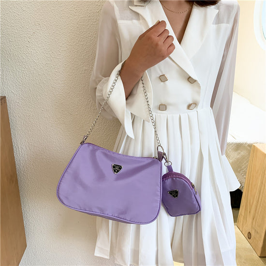 Trendy Solid Color Shoulder Bag 2N1