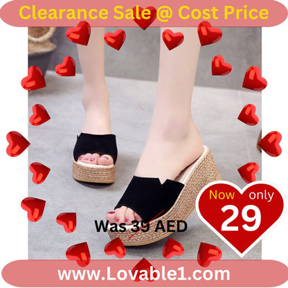 Slip On Comfort Wedge Heel Sandals Black ( on Clearance )