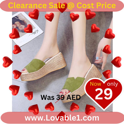 Green Slip On Comfort Wedge Heel Sandals ( on Clearance )