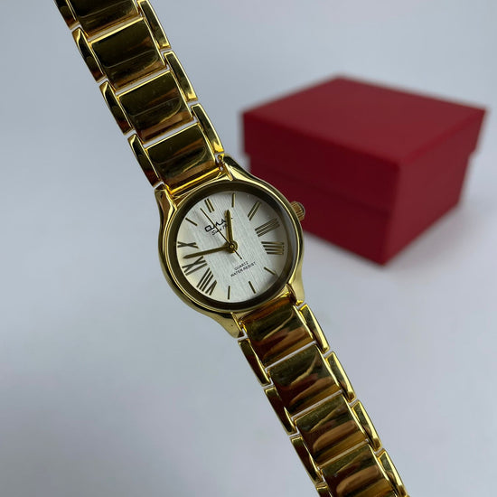 Omax white dial Gold Plated stainless steel Watch for Woman