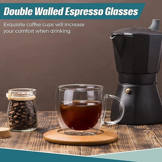 2 piece Set Double Walled Glass Coffee Mugs with Handle