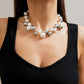 Silver Plated White Chunky Pearl Chain Choker Necklace