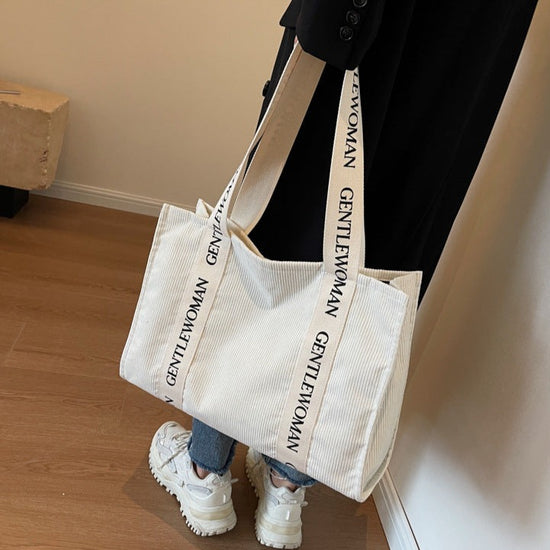 off-white Corduroy Bag Large Capacity Tote Shoulder Bag
