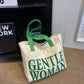 Large Letter Printed Canvas Shoulder Bag Green color Prints & Handle