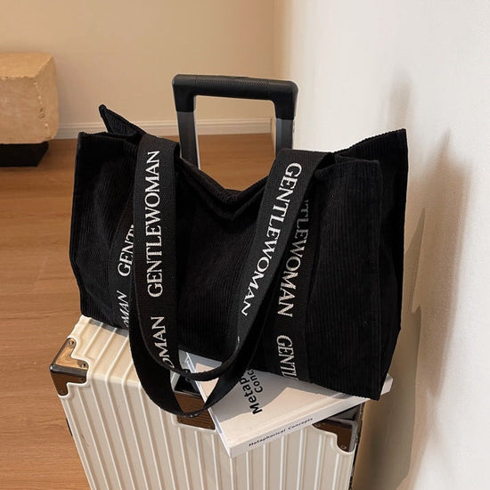 New Corduroy Bag Large Capacity Tote Shoulder Bag Black