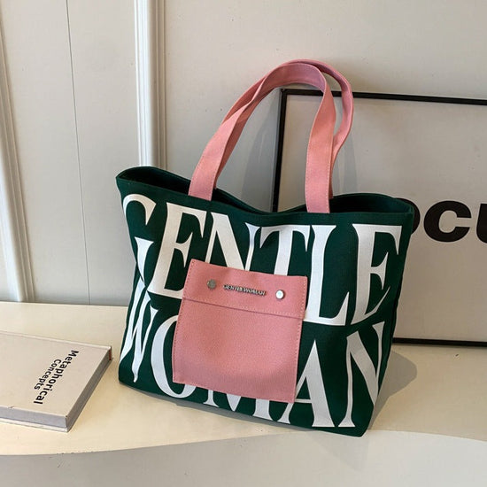 Large Capacity Letter Printed Tote Canvas Handbag Shoulder Bag