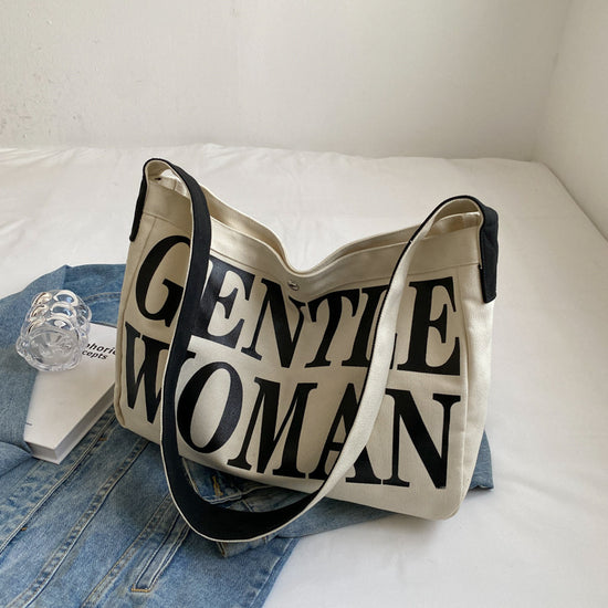 Printed Large Canvas Tote Bag with Zipper Closure