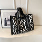 Black Big Print Elegant Large Capacity Tote Canvas Bag