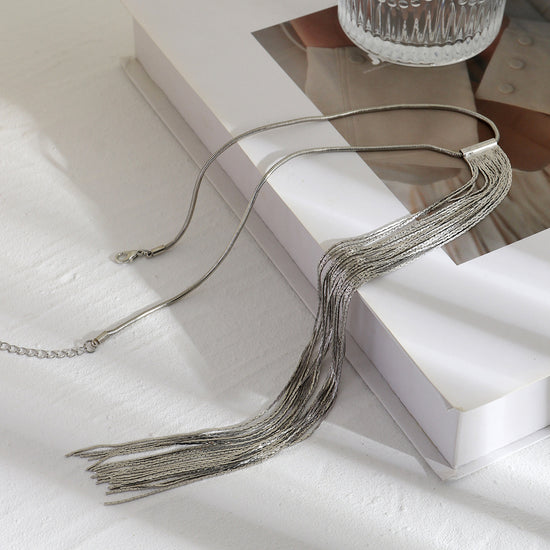 Chic Long Chain Tassel Silver Necklace