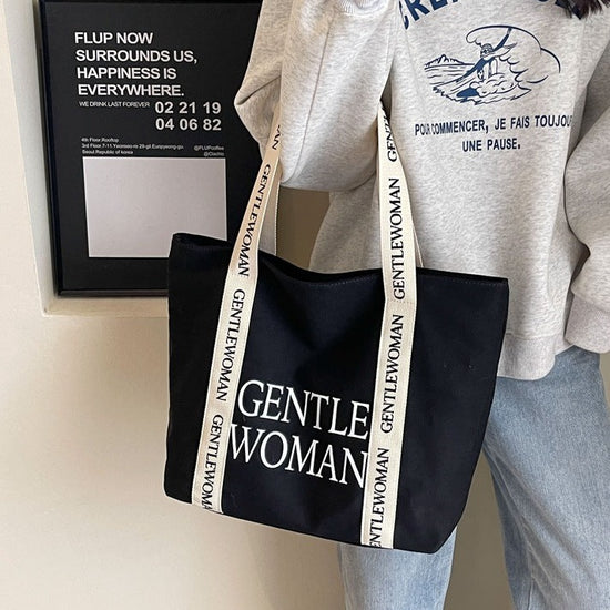 Large Canvas Shoulder Bag black and white