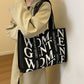 Black Big Print Elegant Large Capacity Tote Canvas Bag