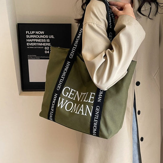 Large Canvas Shoulder Bag in Green color