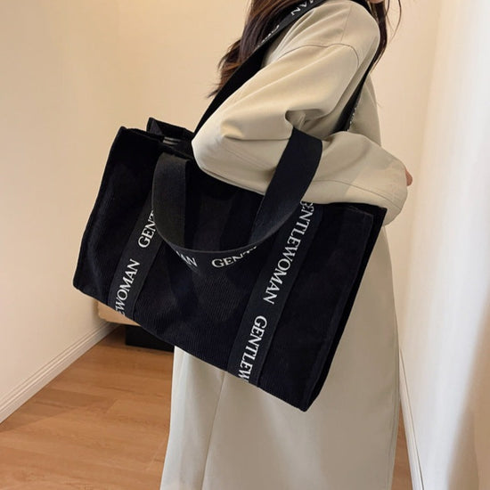 New Corduroy Bag Large Capacity Tote Shoulder Bag Black