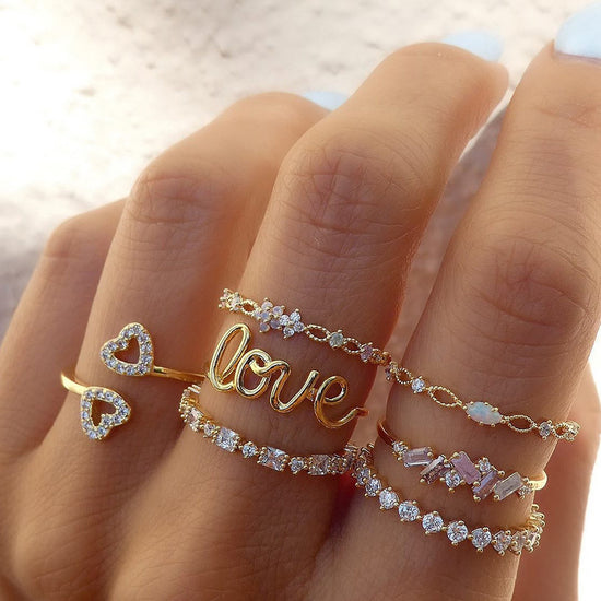 Gold Combination Ring Love Dot Diamond 7-piece Set Ring