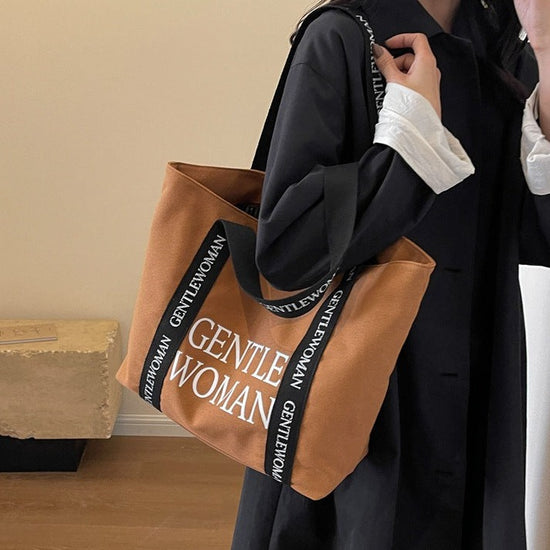 Large Canvas Shoulder Bag in Brown