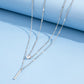 Silver Double-Layer Drop-Shaped Maliit na Diamond Long Tassel Pendant 2 Necklace Set