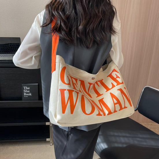 Printed Large Canvas Tote Bag with Zipper Closure