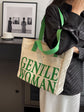 Large Letter Printed Canvas Shoulder Bag Green color Prints & Handle