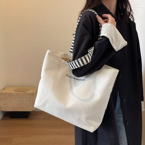 Large Canvas Tote Bag with Zipper Closure