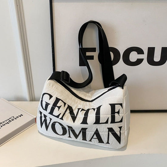 White Printed Letters Boston Bag