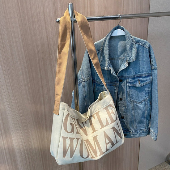 Printed Large Canvas Tote Bag with Zipper Closure