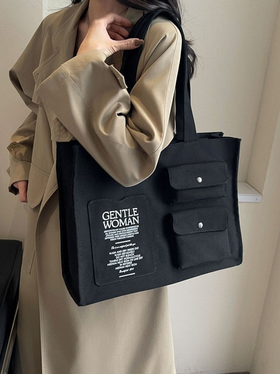 Black Multi-Pocket Large Canvas Bag