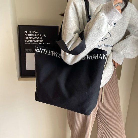 Trendy Black Large size Canvas tote Bag