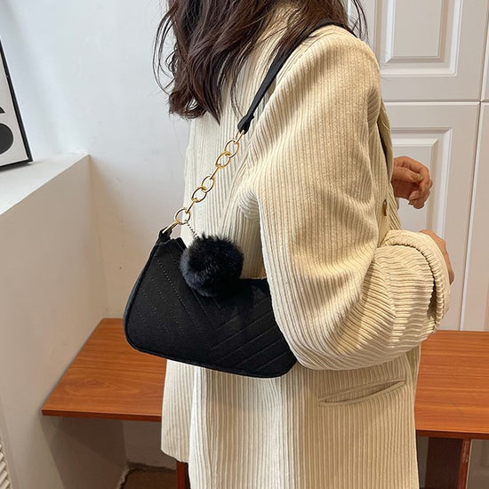 Shoulder Bag with Pompom
