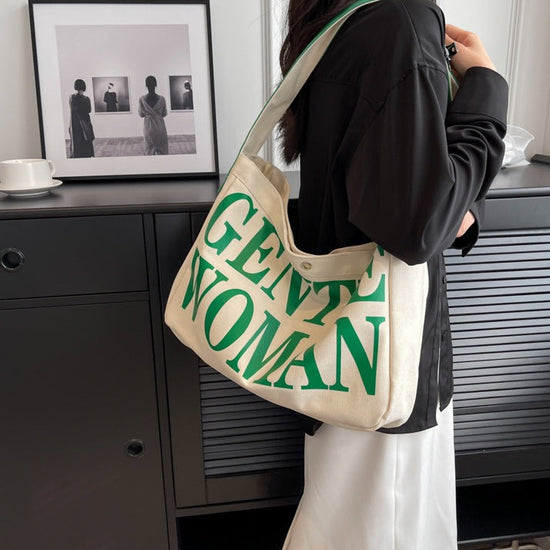 Printed Large Canvas Tote Bag with Zipper Closure