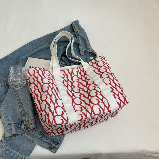 New Printed Casual Large Capacity Tote Shoulder Bag with Red color Prints
