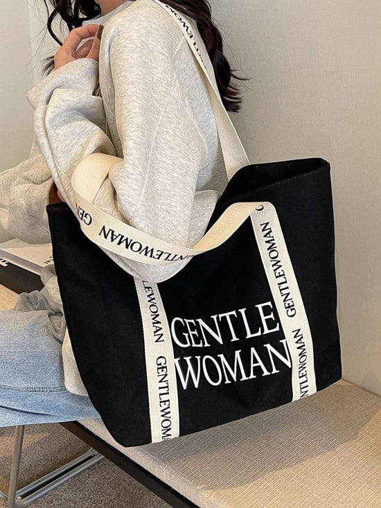 Large Canvas Shoulder Bag black and white