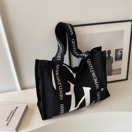 Large Letter Printed Canvas Shoulder Bag