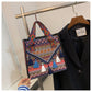 Ethnic Style Fringe Handbag, Bohemian Tassel Tote Bag, Geometric Pattern Shoulder Bag