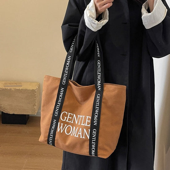 Large Canvas Shoulder Bag in Brown