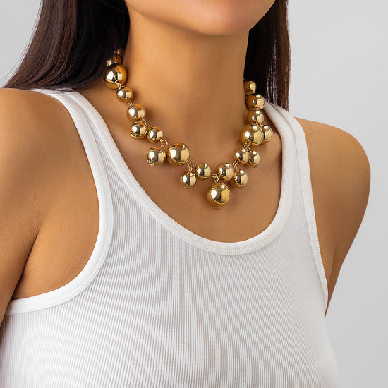 Exaggerated Big Golden Ball Beaded Necklace