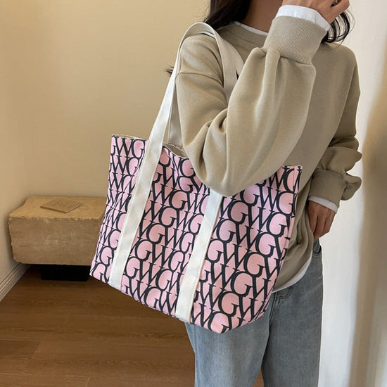 New Printed Casual Large Capacity Tote Shoulder Bag Powder Pink color