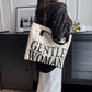 Malaking Letter Printed Canvas Shoulder Bag Black color Prints &amp; Handle