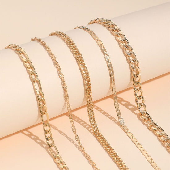 Trendy Gold Anklet 5 Piece Set