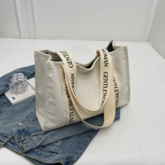 off-white Corduroy Bag Large Capacity Tote Shoulder Bag