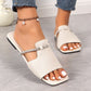 Comfortable Square Toe Rhinestone Detail Slip-On Flat Sandals