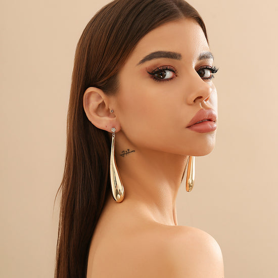 Golden Geometric Crystal Metallic Waterdrop Dangle Earrings