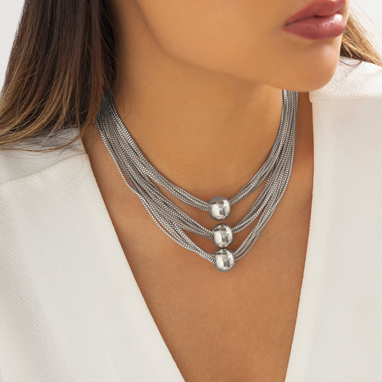 Exaggerated Silver Multi-layer Chain Necklace Stackable Punk Style Neck Jewelry