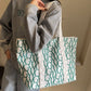 Bagong Printed Casual Large Capacity Tote Shoulder Bag off-white na may berdeng print