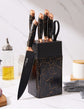 7pcs Kitchen Chef Knife Set Stainless Steel Carving Cheese Pizza Black Marble Coating Knife with Holder