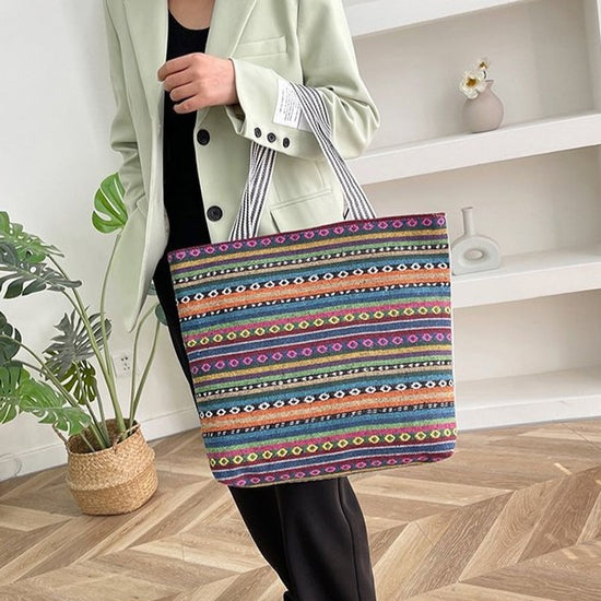 Vintage Ethnic Style Tote Bag, Retro Large Capacity Shoulder Bag